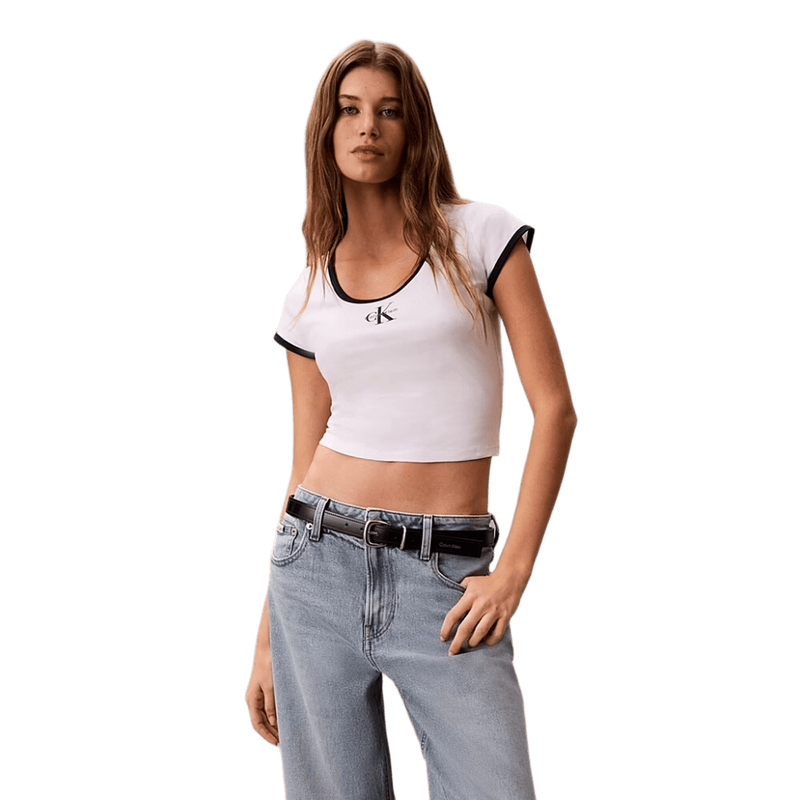 Calvin Klein Slim Cotton Stretch Ringer T-Shirt - Bright White MegaBDM