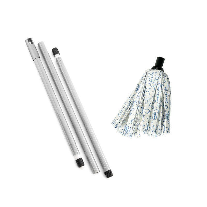 Addis Cloth Mop with 3 pc Handle - Blue/White/Grey MegaBDM