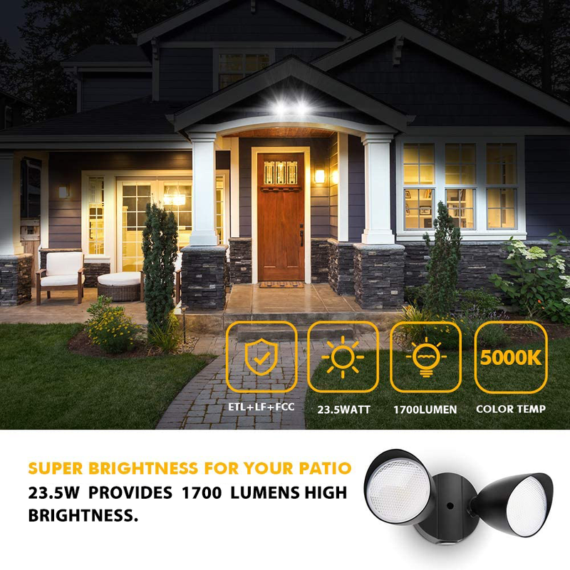 LUTEC 5000K Black Twin LED Spotlight Floodlight Outdoor Wall Light 2-Head Adjustable Security Light