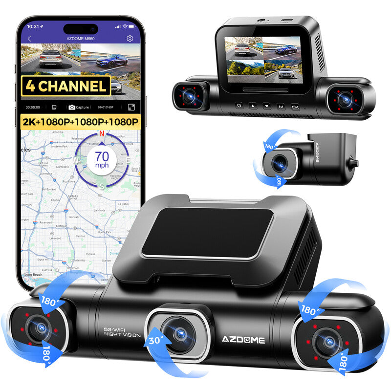 AZDOME M660 4 Channel Dashcam 360 Degree 4K with GPS & Night Vision for Car MegaBDM