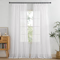 PONY DANCE Sheer Linen Look Curtains Pencil Pleat, 2 Panels W140xL245cm (W55xL96inch), White MegaBDM