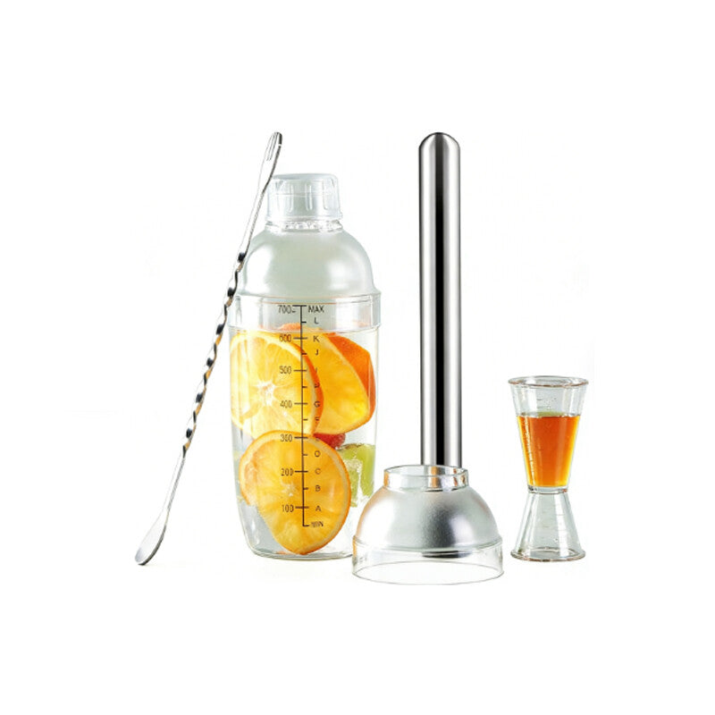 BJ 700ml Shaker Set - 4 Pieces (Splash-Proof Lid + Bar Spoon + Measuring Cup + 30cm Ice Muddler) MegaBDM
