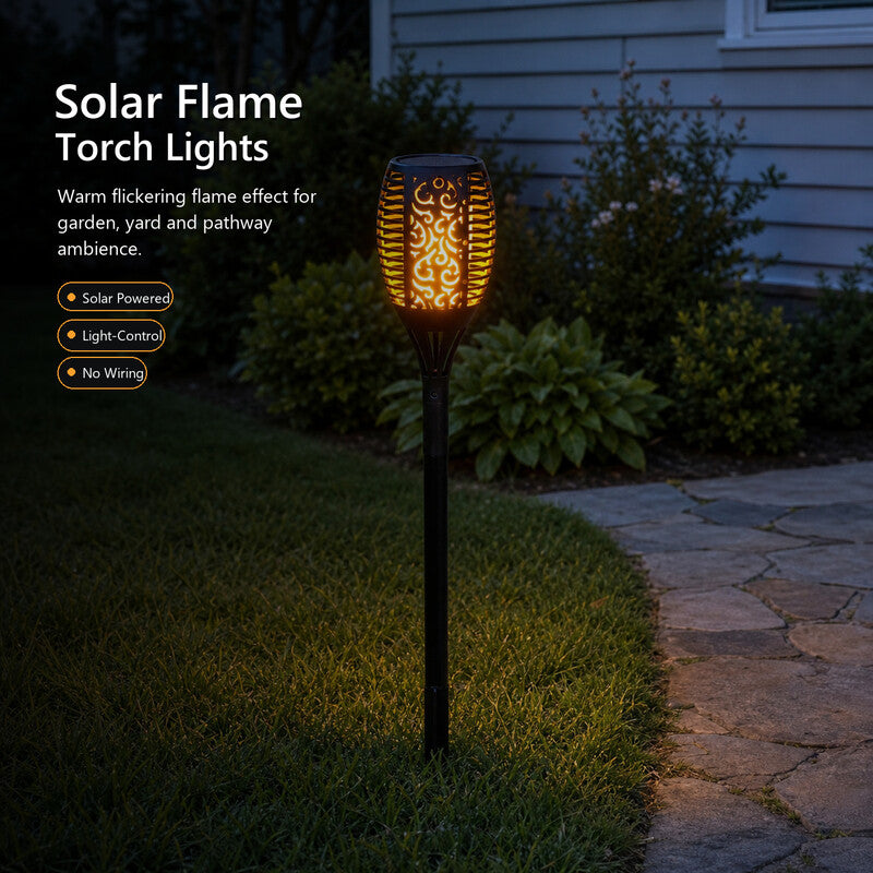 Arlgsite Solar Garden Torches 2 Pieces 96LED Torch Lights with Dancing Flame IP65 Waterproof Auto On/Off Solar Lamp for Outside MegaBDM