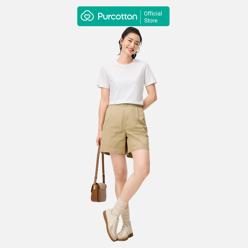Purcotton Women's Antibacterial Crew Neck T-Shirt - Comfortable & Skin-Friendly - Versatile & Basic - Daily Commute - White - 165/88A MegaBDM