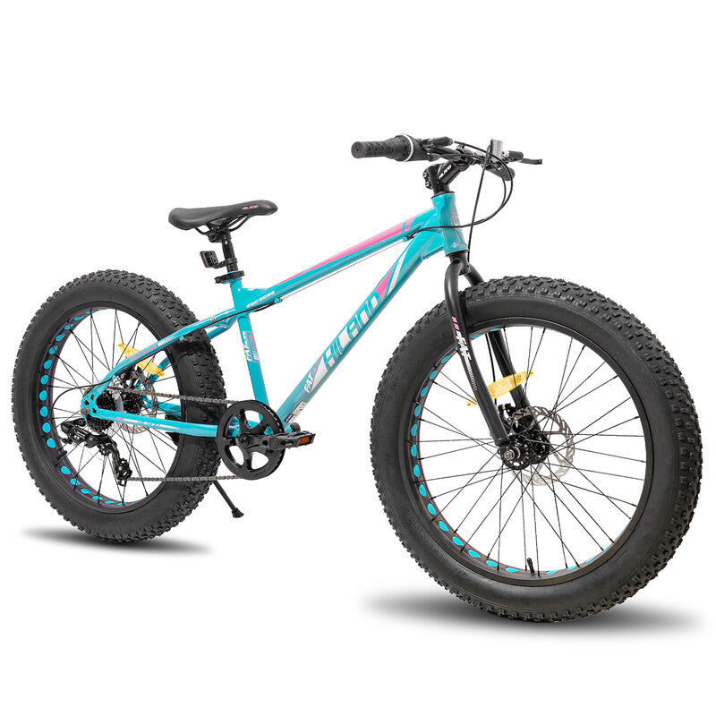 Hiland, Roon, Kids Bicycle Teens Mountain Bike for Boy and Girl Fat Tire with Shimano 7 Speed Dual Disc Brake, Green, 20 Inch MegaBDM