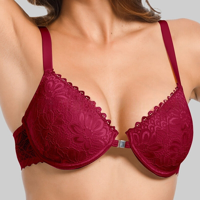 SEZZGU Women's Sexy Lace Backless Front Closure Push Up Bra Red 80D MegaBDM