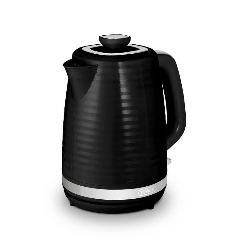 Tower T10077BLK Saturn Kettle with Quick Boil, 1.7L, 3000W, Black with Chrome Accents MegaBDM