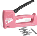 HAUSHOF Hand Stapler Gun Pink Upholstery Staple Gun Wood Stapler for Staples Type 53, with 800 Staples 8 mm and Staple Remover for Wood, Fabric, Furniture MegaBDM