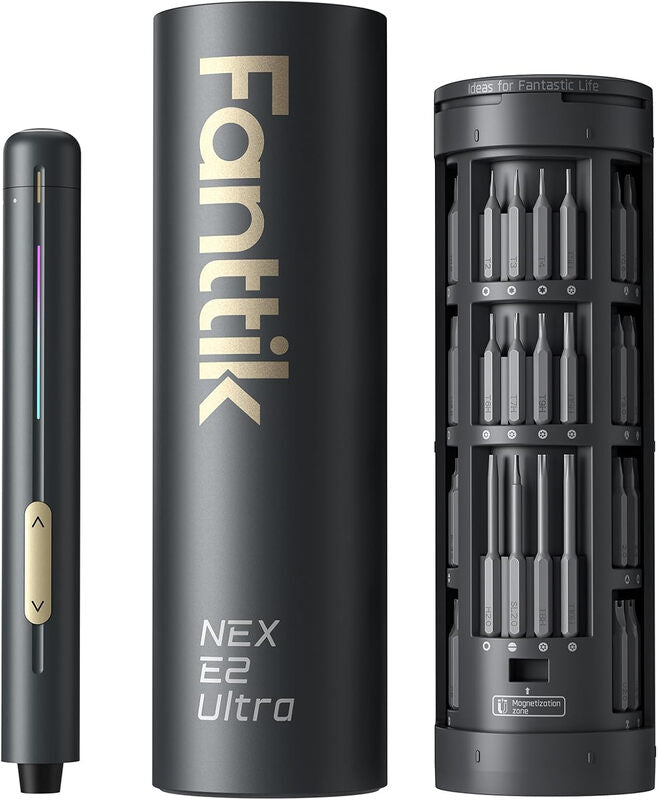Fanttik E2 Ultra Mini Electric Screwdriver, Cordless Screwdriver, Max 0.6N.m, 50 Magnetic Bits, 5/32'' Hex, Magnetic Storage, Repair Tool for Electronics, Camera, Laptop, and PC Build (Grey) MegaBDM