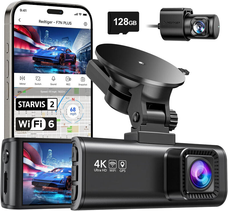 REDTIGER F7NP Dash Cam Front Rear, STARVIS 2 Sensor, 5.8GHz WiFi-20MB/s Fast Download, Dash Camera for Cars with GPS, WDR Night Vision, 170°Wide Angle, 24H Parking Mode MegaBDM