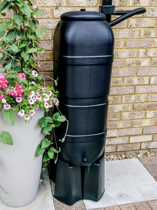 Strata Slimline Water Butt Set with Connection Kit, Tap & Stand 100L Black MegaBDM