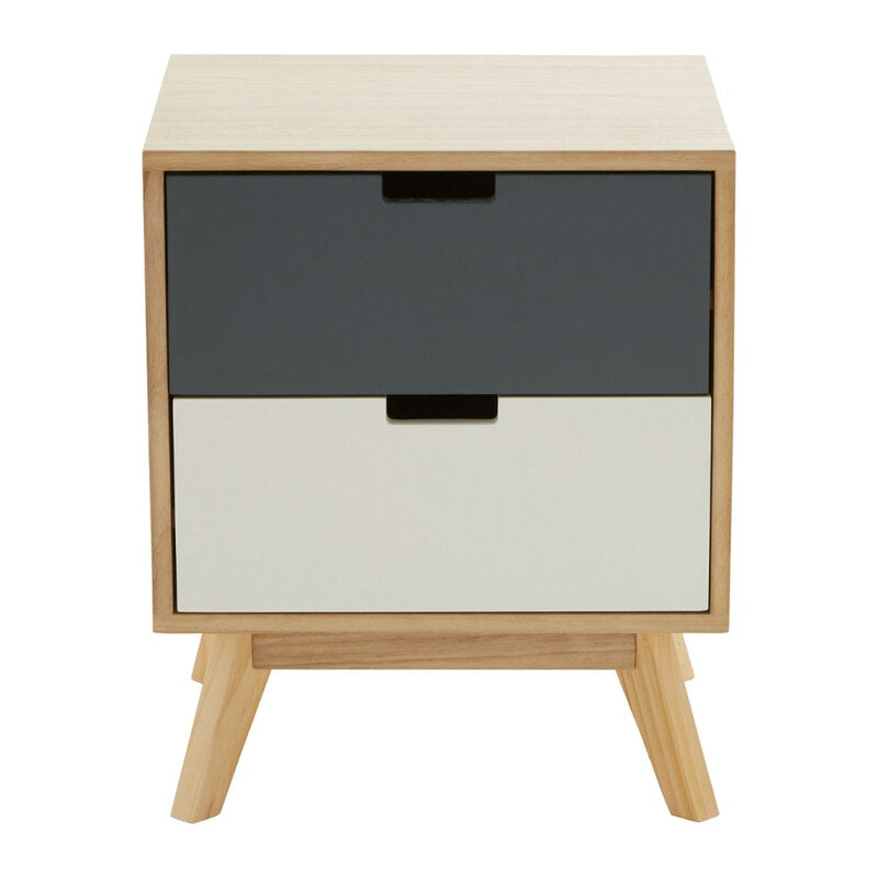 Interiors by Premier Bedside Table Watson 2 Drawer Natural/Grey/White MegaBDM