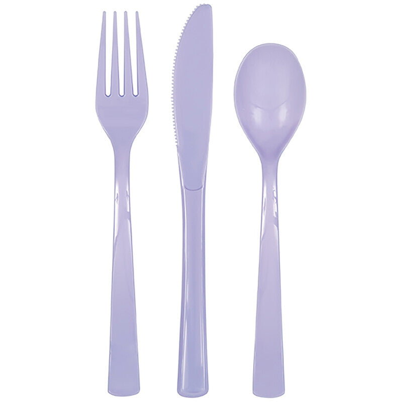 Unique Party Plastic Cutlery Set (6 Forks, 6 Knives, 6 Spoons) Lavender MegaBDM