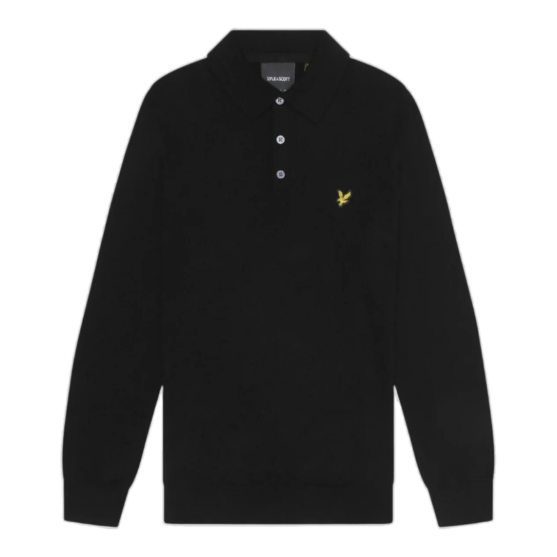 Lyle & Scott Merino Blend Long Sleeve Polo Shirt - Jet Black MegaBDM