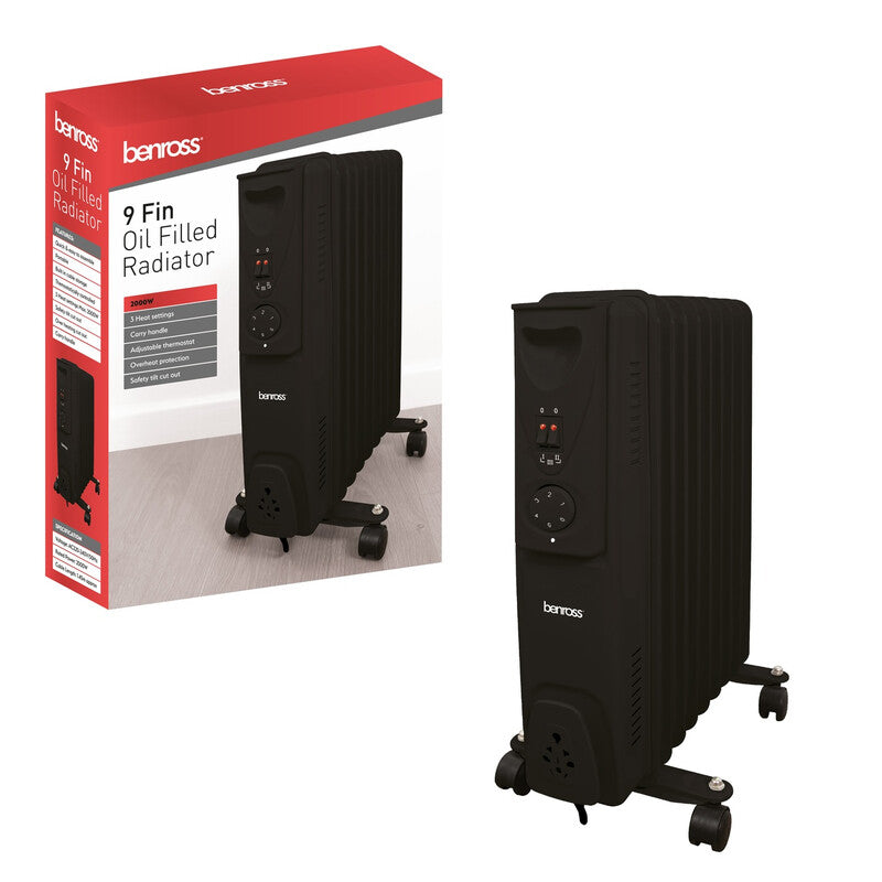 Benross 41969 9 Fin Oil Filled Radiator – Black, 2000 W MegaBDM