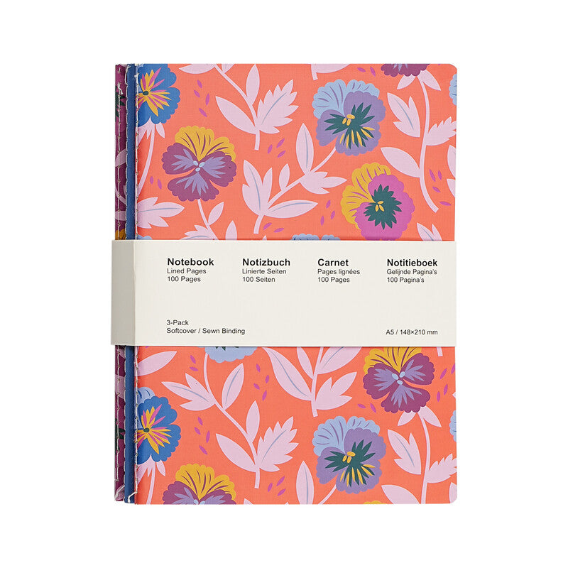 Jubiluu A5 Softcover 3-Pack Stitch Notebook - 50 Sheets (80g offset paper) - Classic Cream Ruled Journal for School, Office, Journaling, or Everyday Note-Taking-Orange Blossom MegaBDM