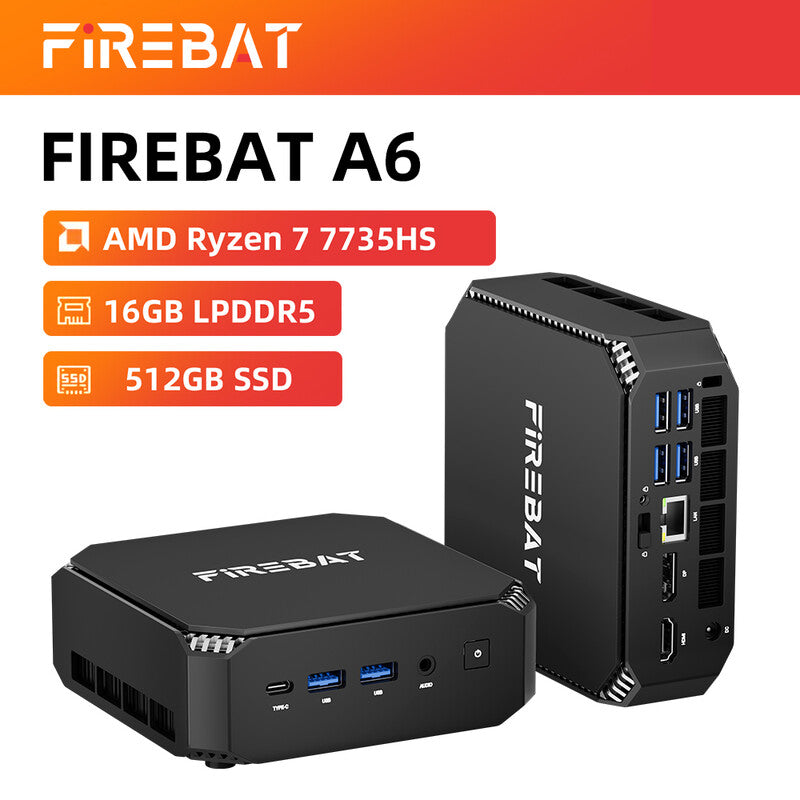FIREBAT Mini PC AMD Ryzen 7 7735HS | Radeon 680M | 16GB RAM 512GB SSD | Dual M.2 Slots， Triple Display， WiFi 6 - Compact Silent Desktop for Home Office & Gaming MegaBDM