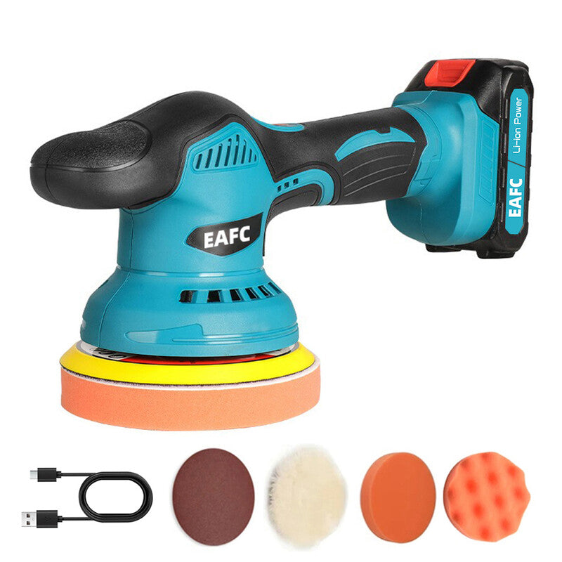 EAFC 21V Electric Polishing and Waxing Machine Car Wireless Waxing Tools 8 Gears 2800-5500RPM Rechargeable Battery 7500mAh(1500mAh*5) 125mm Disc MegaBDM