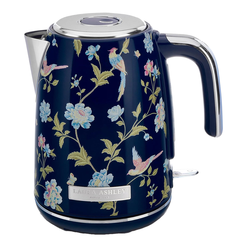 VQ Laura Ashley Jug Kettle, 1.7L, Rapid Boil, Hand-Applied Elveden Navy Print, Vintage, Stainless Steel, Floral - VQSBPKK278LANUK MegaBDM