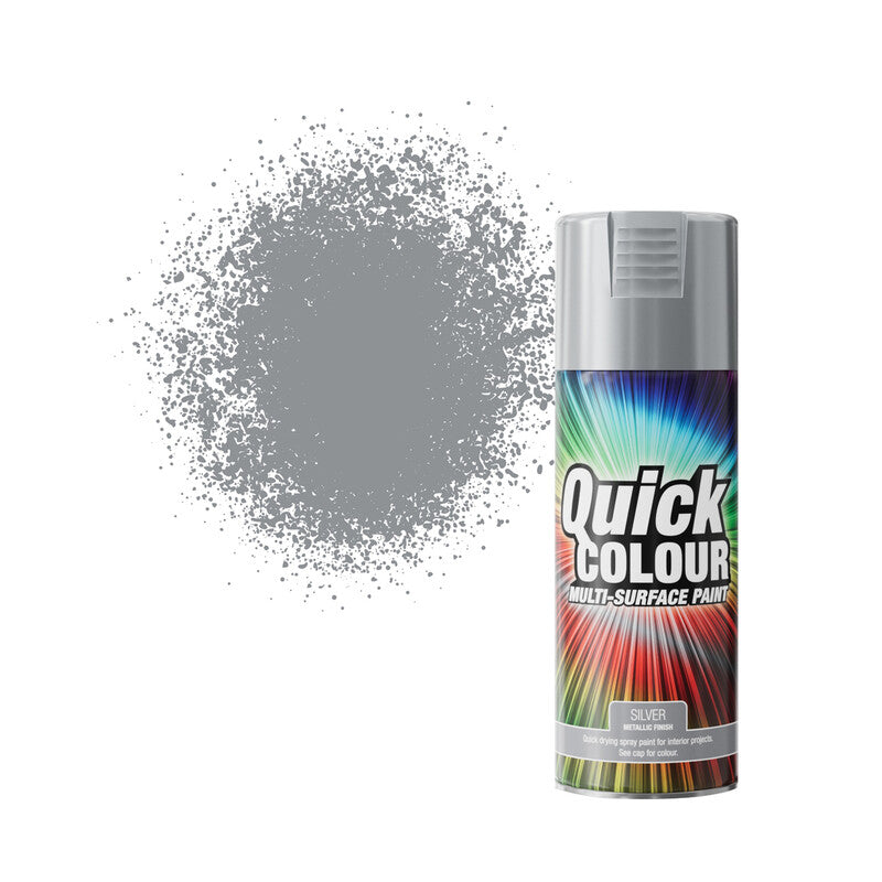 Rust-Oleum Quick Colour Multi Surface Spray Paint Silver Metallic 400Ml MegaBDM