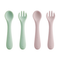 Bc Babycare Silicone Fork and Spoon 2 Pieces, BPA-Free Pink + Green MegaBDM