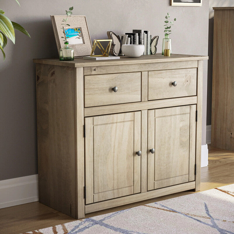 Vida Designs Sideboard Panama 2 Doors 2 Drawers Solid Pine Oak Stain MegaBDM