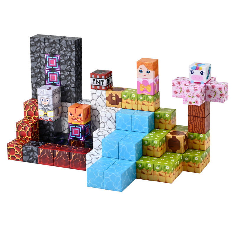 Tokky 100-Piece Magnetic Blocks Mine World Pixel Blocks STEM Montessori Enlightenment Toy Strong Magnetic ABS Safe Material Creative Adventure Building Blocks Color Box Packaging CFD14 MegaBDM