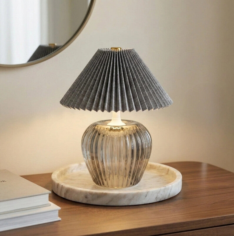 Candlelight Table Lamp Vintage Pleated Shade LED Grey H:19.5cm MegaBDM
