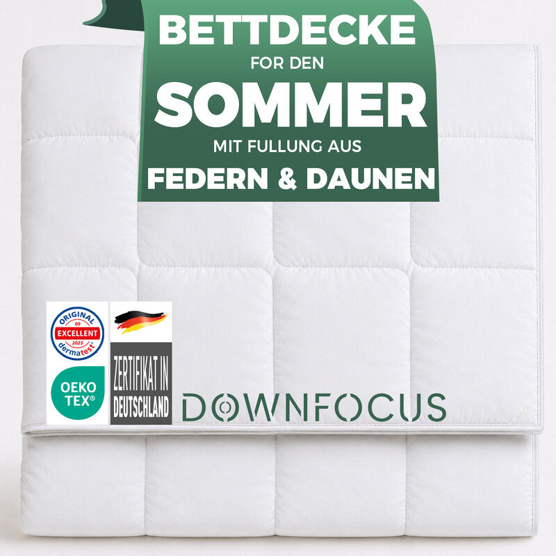 DOWNFOCUS Classic Design Summer Feather Down Bedding Comforter, 200x200cm Feather Down Blanket Duvet Inserts, Oeko-Tex Certified, Hypoallergenic,RDS Certified for Animal Welfare MegaBDM