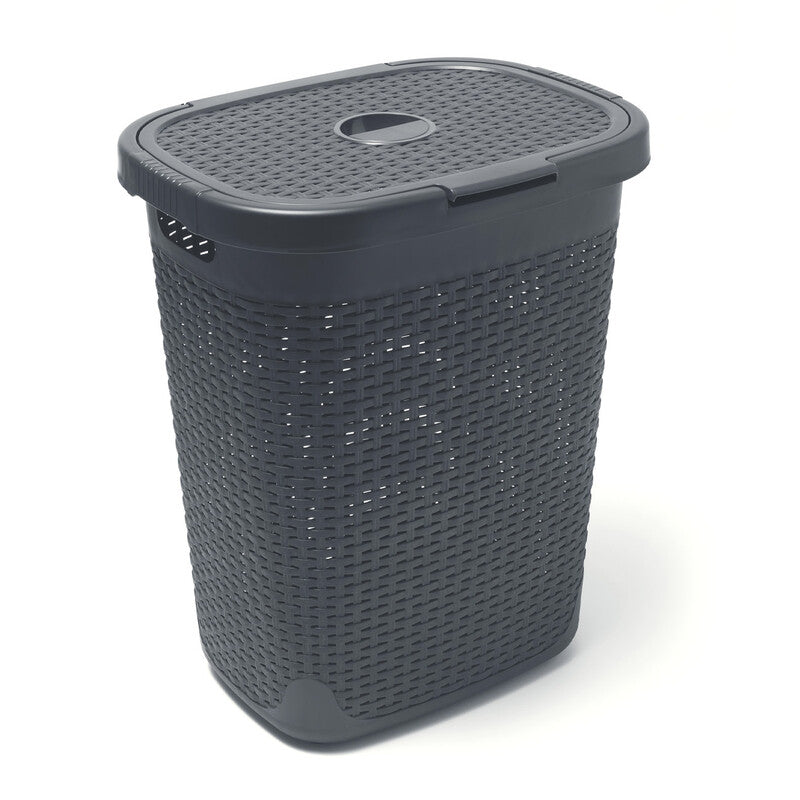 Addis 50L Faux Rattan Laundry Hamper - Charcoal MegaBDM
