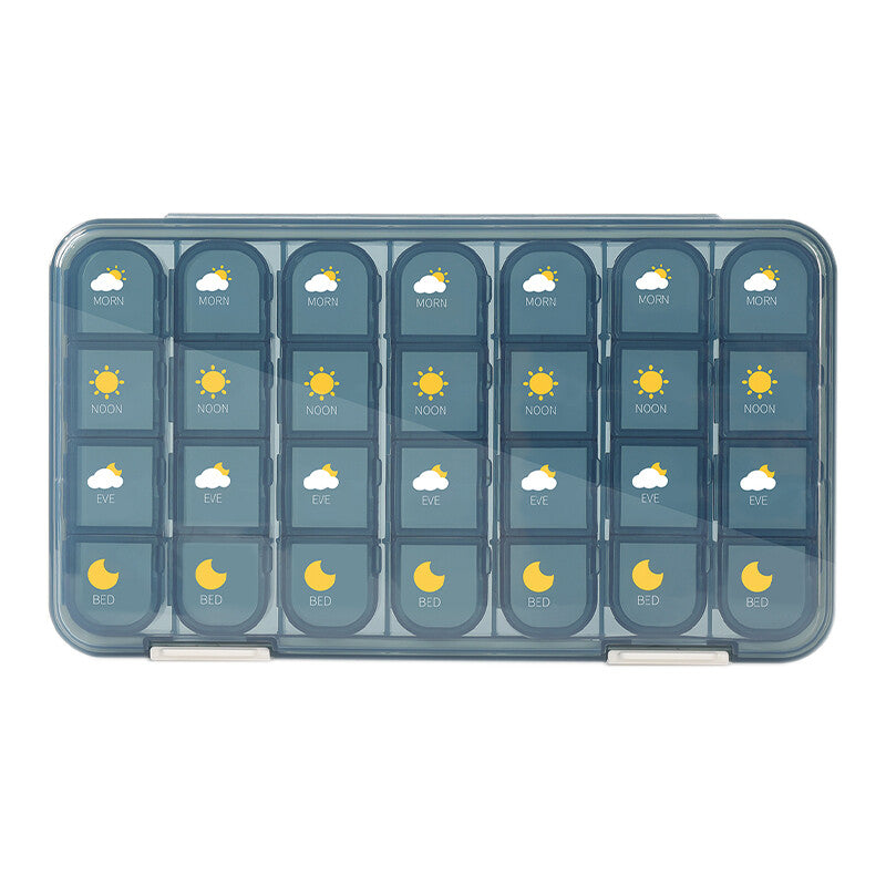 JORDAN&JUDY Portable Sealed Weekly Pill Organizer Large Capacity Pill Dispenser Pill Storage Box 28 Compartments-Blue, New Year Sale, Top Gift Picks MegaBDM