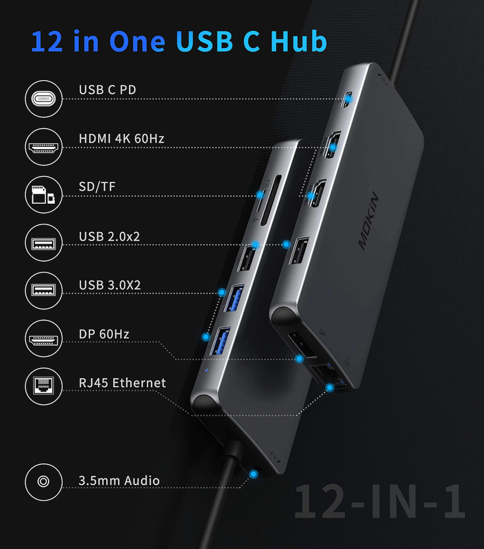 USB-C to 2HDMI+DP+2USB3.0+2USB2.0+RJ45+PD+SD/TF+Audio MegaBDM