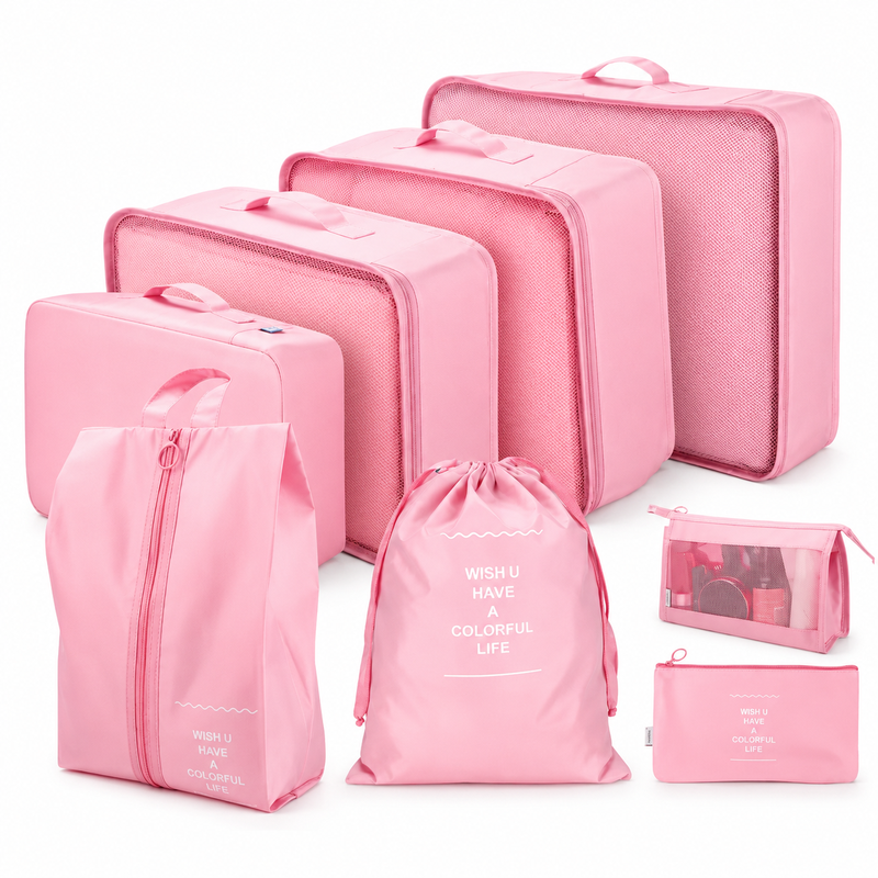 VoxorAI Pink Travel Bag/Travel Pouch/Clothing Storage Bag/Toiletry Bag - 8-Piece Travel Organizer Set MegaBDM