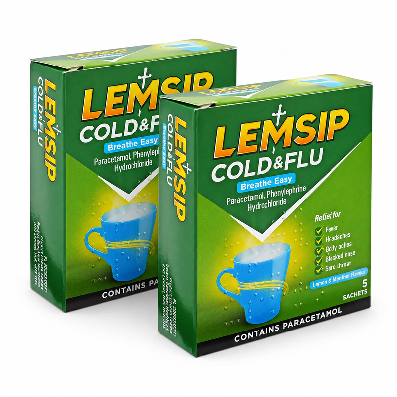 Lemsip Breathe Easy Cold & Flu Relief Hot Drink Sachets - 5 Sachets (2 Packs) MegaBDM