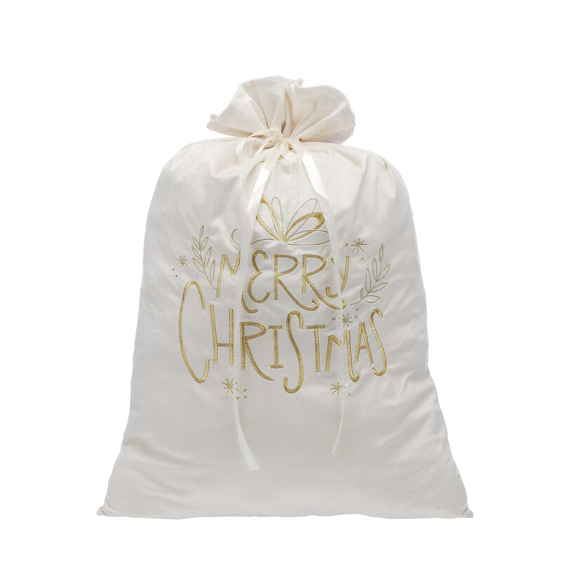 Festive 70Cm White / Gold Merry Christmas Sack MegaBDM