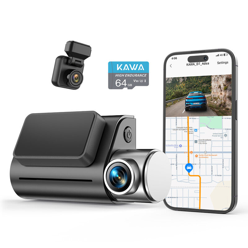 KAWA 4K Dash Cam Front and Rear, Voice Control, Free 64GB Card, Wi-Fi6 Dual Dash Camera for Cars, Built-in GPS, 2" Screen, 2K HDR, NightEagle Engine, 24H Park Mode, Smart Dashcam MegaBDM