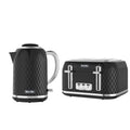 Breville Curve Electric Kettle and 4-Slice Toaster Bundle, 1.7L 3KW Fast Boil, Textured, High-Lift, Wide Slots, Textured, Black & Chrome - VKT017, VTT786 MegaBDM