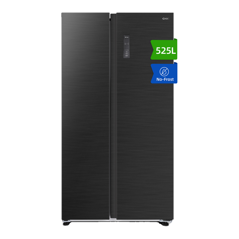 CHiQ JKR525WGE 525 L 91 cm Side-by-Side Total No Frost American Fridge Freezer, Premium Black Steel, E Rated MegaBDM