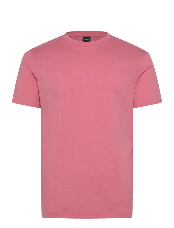 Boss Cotton-Jersey T-Shirt with Large Logo Print - Light/Pastel Red MegaBDM