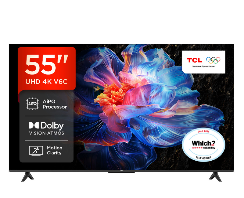 TCL 55"V6C Direct LED 4K HDR Smart Google TV-55V6C(Dolby Atmos, AiPQ Processor, 120Hz Game Accelerator (FHD)) MegaBDM