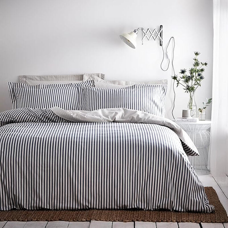 Yard Duvet Cover Set Hebden Stripe 100% Cotton Mineral Blue Single MegaBDM