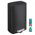 JOYFURNOS 50 L Kitchen Bin, Rubbish Bin, Stainless Steel Trash Bin, Soft Close, Step-On Pedal, Removable Inner Bucket, Black MegaBDM