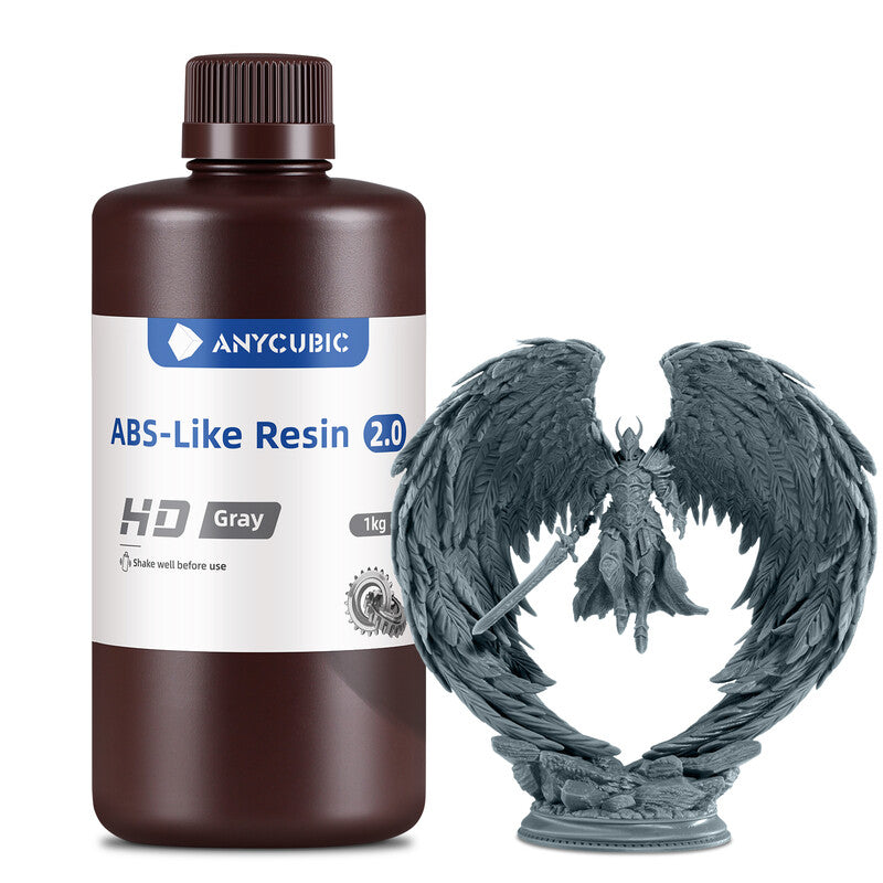 ANYCUBIC ABS-Like Resin 2.0 High Strength & Toughness Low Shrinkage 3D Printer Resin for LCD/DLP/SLA 3D Printers(HD Grey, 1kg) MegaBDM