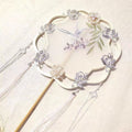 Huacan Ancient style fan, Chinese style, classical Hanfu dance group fan, retro shaped, hand-held long handled wisteria flying bird fan 1PC MegaBDM
