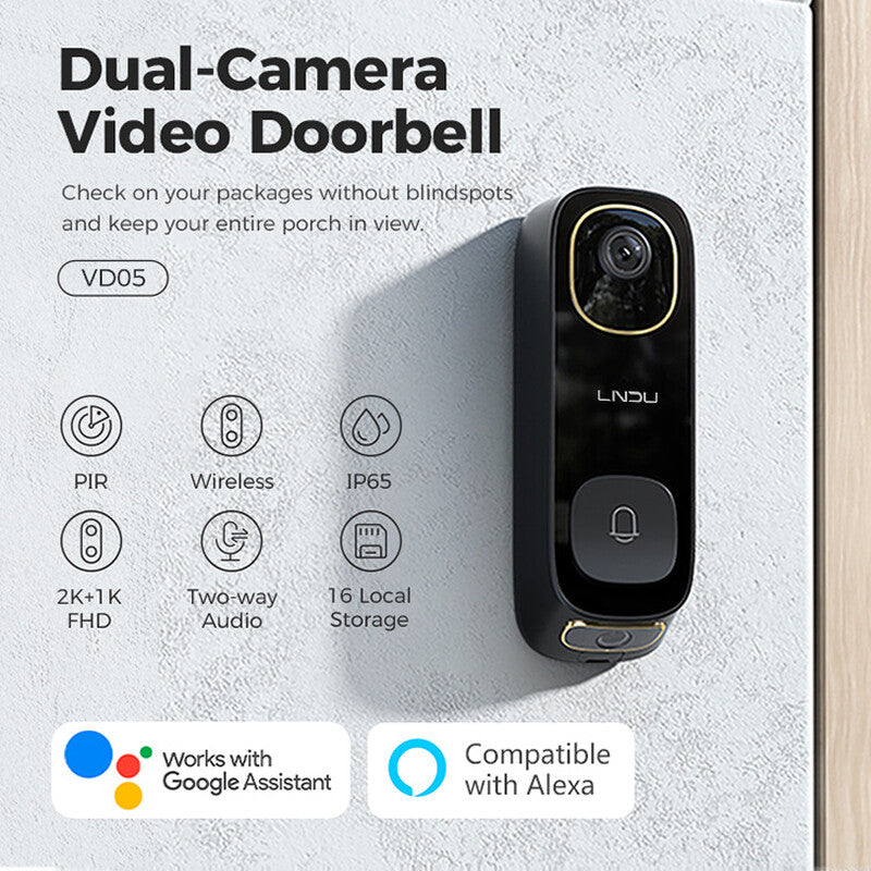 LNDU VD05 2K HD Dual PIR Motion Detection Waterproof IP65 Wireless Wifi Two Way Audio Video Doorbell With Monitor MegaBDM