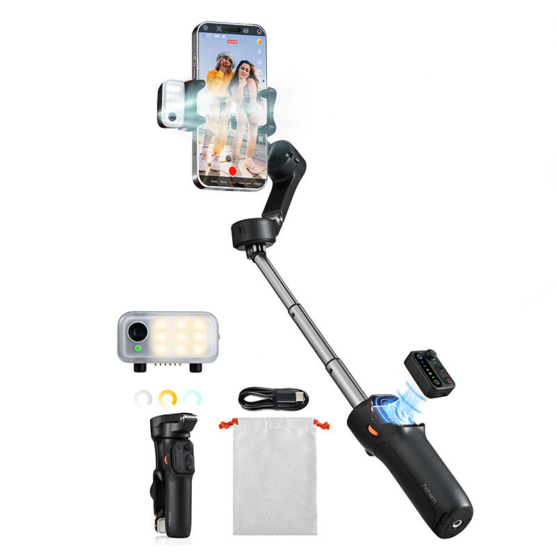hohem 3-Axis Smartphone Gimbal Stabilizer | Detachable Remote · AI Tracking · Fill Light · Tripod & Extension Rod · Portable Foldable Design MegaBDM