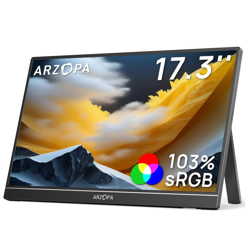 ARZOPA A1M 17.3'' Portable Monitor 1080P FHD, 103% sRGB IPS Gaming Screen with Kickstand, USB-C & HDMI External Display for Laptop, PC, Mac, Phone, Xbox, PS5 MegaBDM