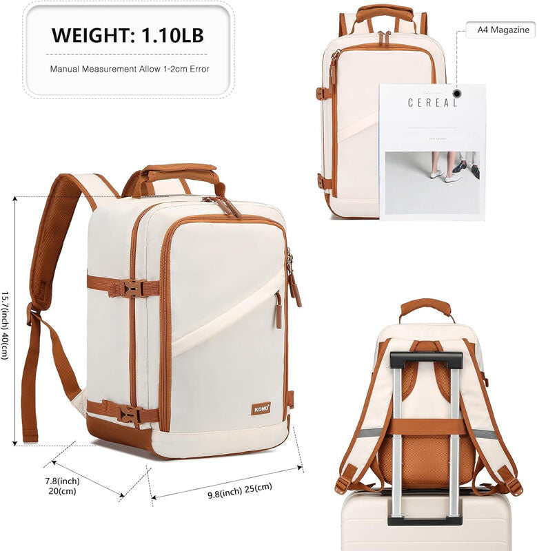 40x20x25cm Cabin Bag 20L, Ryanair Underseat Travel Carry-on Backpack with Shoulder Strap (Beige/Brown) MegaBDM