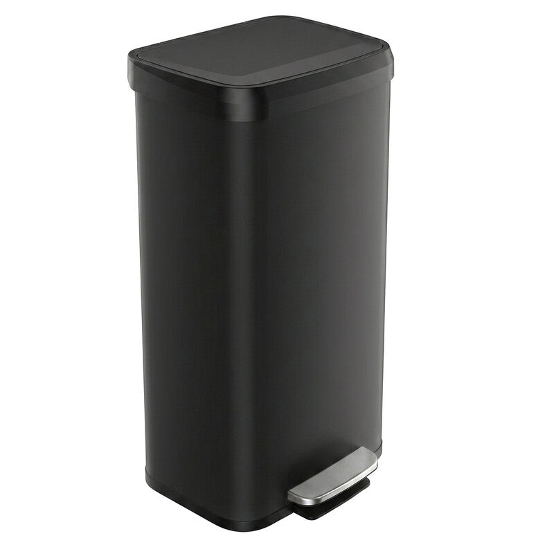 JOYFURNOS Kitchen Bin, 68L Rubbish Bin, Metal Waste Pedal Bin with Lid, Tall and Large, Black MegaBDM
