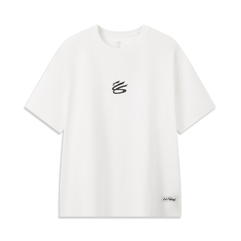 LI-NING x Stephen Curry Commemorative T-Shirt Men's Loose Fit Tees 71%Cotton 29%Polyester LiNing Basketball Graphic Top AHSWJ63 Sports Casual Daily Short T-Shirt White 2Xl MegaBDM